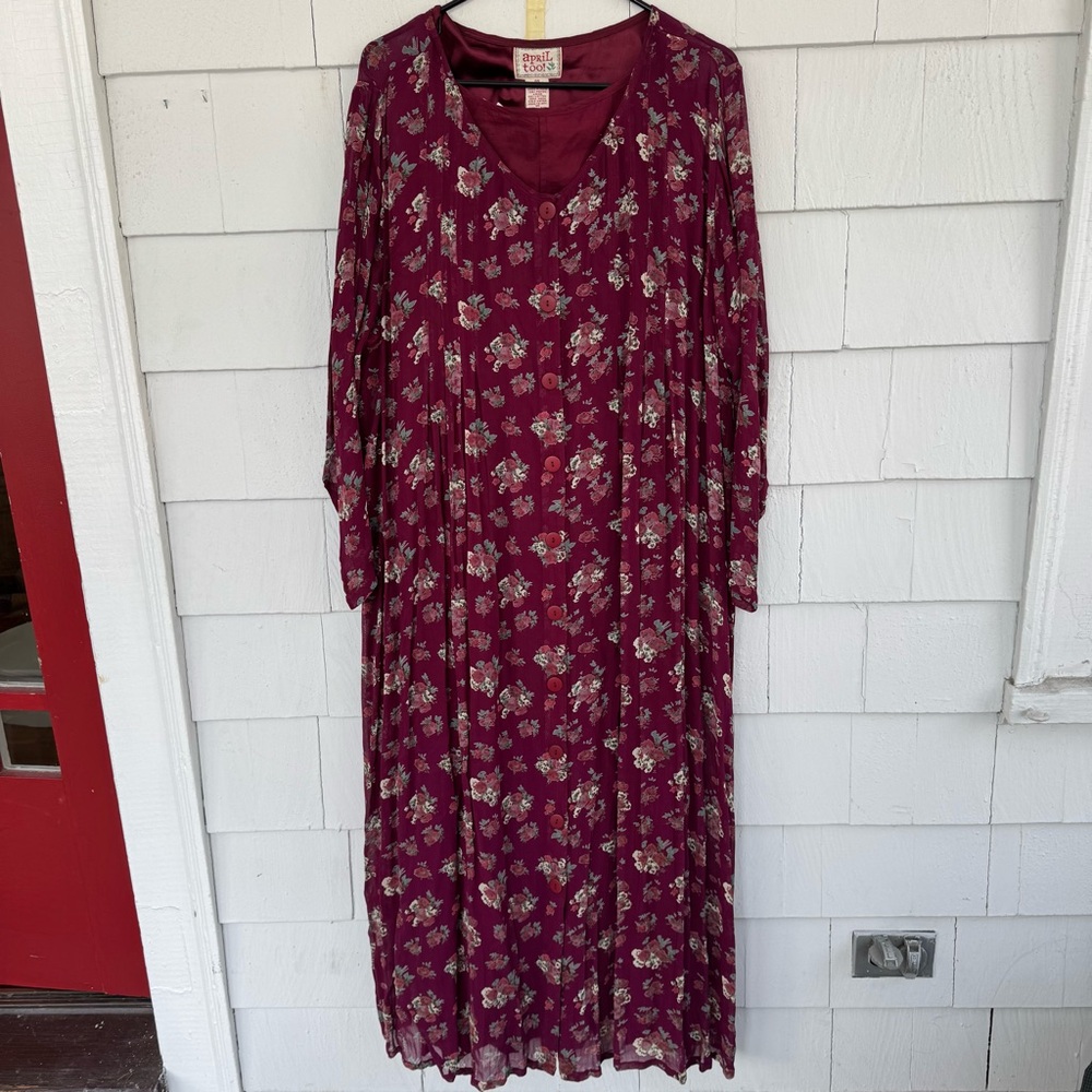 April Cornell Vintage Button Front Floral Ruby Dress Wine One Size NWT NEW